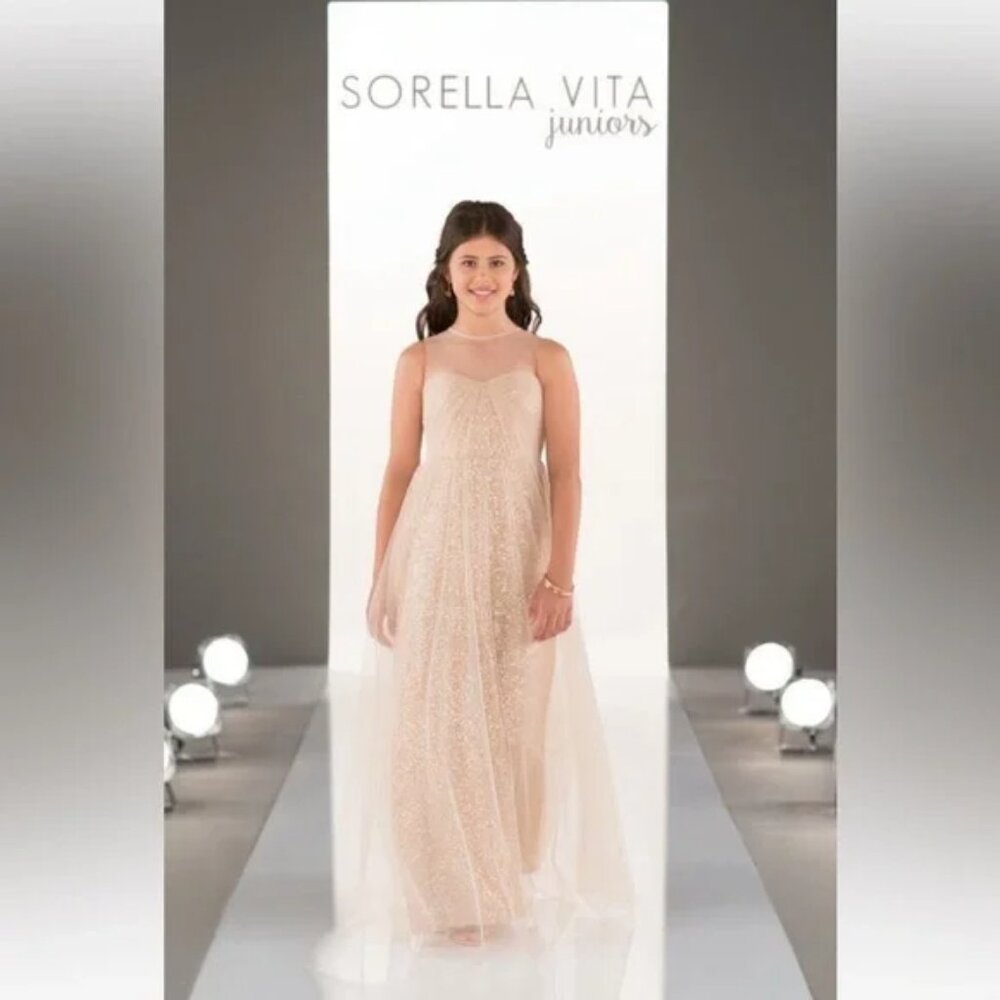 Sorella Vita long rose gold Junior Bridesmaid or formal Dress with sequins